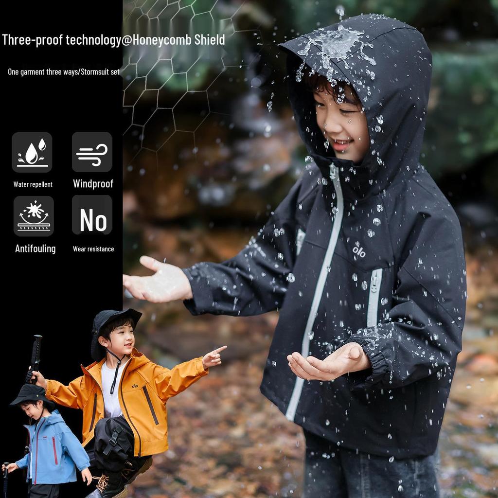 Boys' 3-in-1 Windbreaker Jacket - 2025 Spring/Autumn Kids' Waterproof Outdoor Coat
