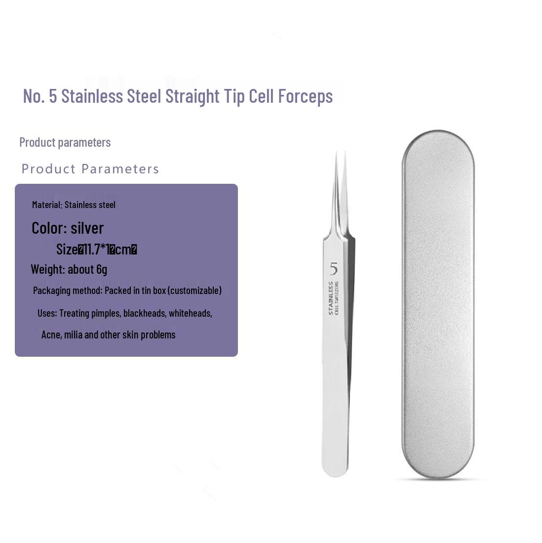 

No. 5 Heat-Treated Titanium Tweezers & Blackhead Removal Tool for Acne Care