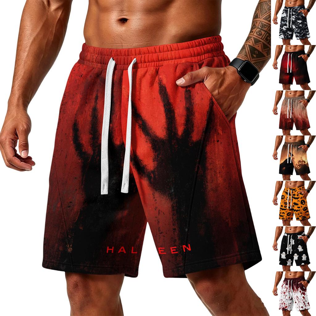 Herren Lässige Shorts im Halloween-Design mit lockerem Schnitt, elastischem Bund, Kordelzug und Taschen für Outdoor-Sport und den täglichen Gebrauch