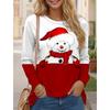 Weihnachts-Schneemann-Damen-T-Shirt mit Rundhalsausschnitt, übergroßer Pullover, Partykleidung, tägliches Straßen-Sweatshirt, lässig, mit langen Ärmeln