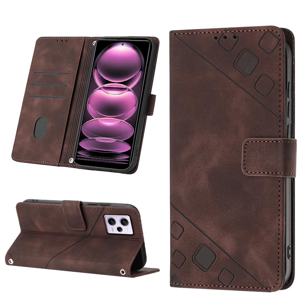 Modne etui portfelowe na telefon ze skóry PU ze wzorem geometrycznym i paskiem na nadgarstek dla serii Xiaomi. Redmi 8, Redmi 10, 11A, Redmi 12, Note 9 10 Poco X3 NFC...