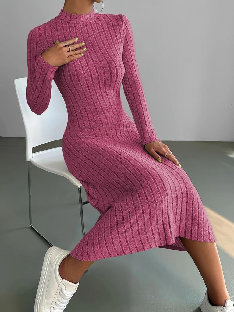 Høst Vinter Dame Ribbestrikket Kjole Elegant Chic Mote Langermet O-hals Slim Korsett Bodycon Kjole Streetwear