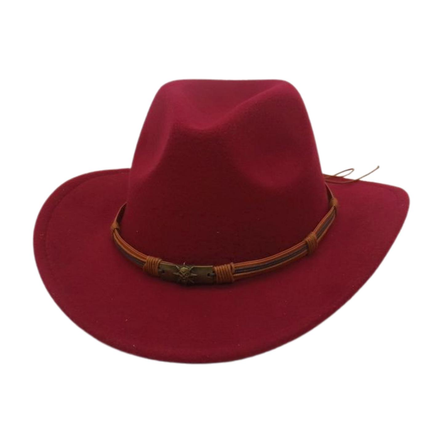 

Stage Props Jazz Felt Hat Manufacturer Straight Hair Cross-Border Tibetan Skull Belt Upturned Edge Top Hat Felt Hat Prairie Hat one size [d denim]