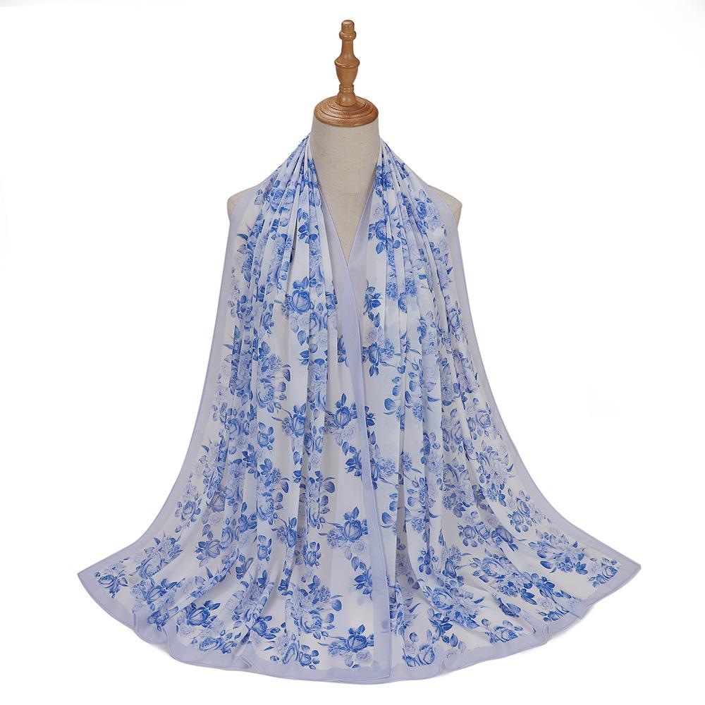 New Designs Printed Hijab Chiffon Scarfs For Women Scarves Muslim Fashion Turbans Malaysian Muslim Hijabs Wraps Ramadan Turban