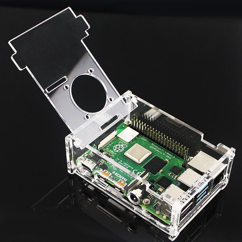 Raspberry Pi 4B Acrylic Protective Case + Fan with Installation Screws