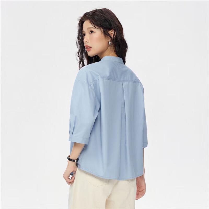 Giordano Women's Pure Cotton Stand-Up Collar Mid-Sleeve Shirt
