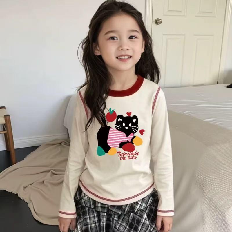 Herbst & Winter Mädchen Cartoon Baumwolle Langarm T-Shirt - 2025 Neue Mode Rundhals Oberteil