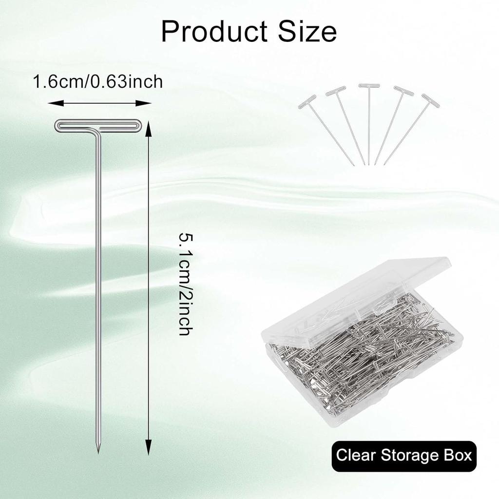 200 Pcs T P, 2 Inch Stainless Steel Wig P for Blocking Knitting & Crochet, T-Shaped Sewing Pin for Wigs, Crafts, Jewelry Making,Modelling,Quilting