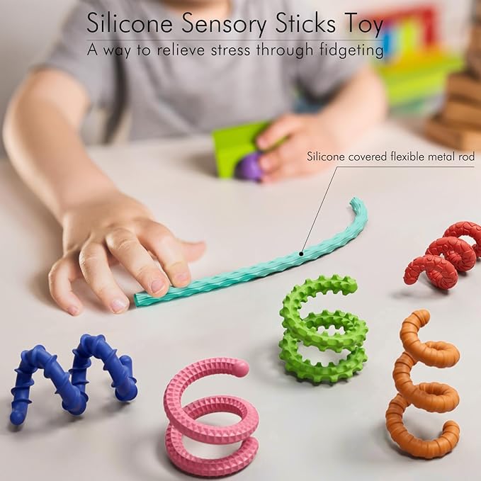 Giocattoli Bambini Bambini 6 Pezzi Bacchette Fidget Flessibili, Sensoriali per Adulti Sollievo dallo Stress Ansia, Calma Viaggio Aereo Premi per Aula per