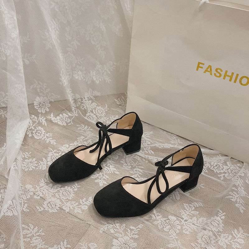 

Платье сандалии фея инс фея ветер нежная обувь 2020 лето новый темперамент универсальный толстый каблук ремешок одинарная обувь 40 чёрный