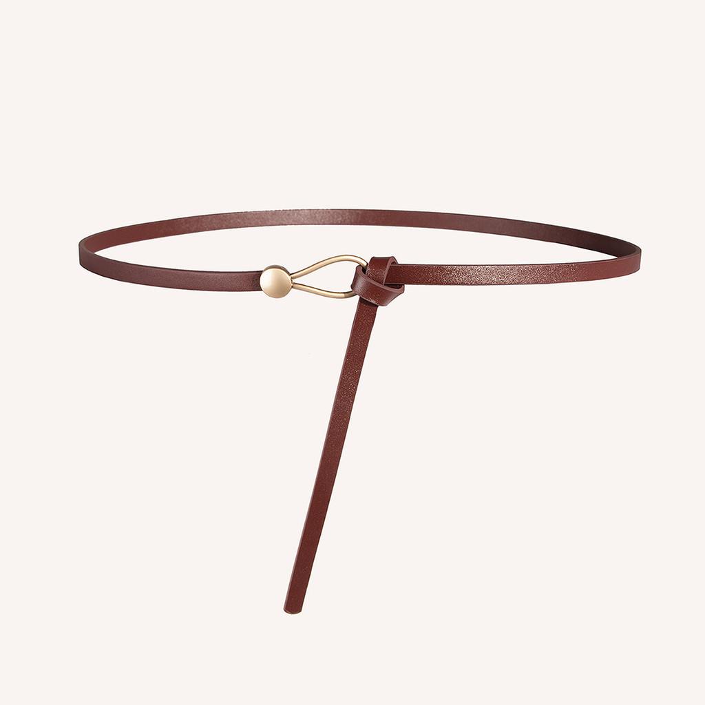 Pu Thin Waist Belt With Metal Buckle For Casual Dress And Retro Style