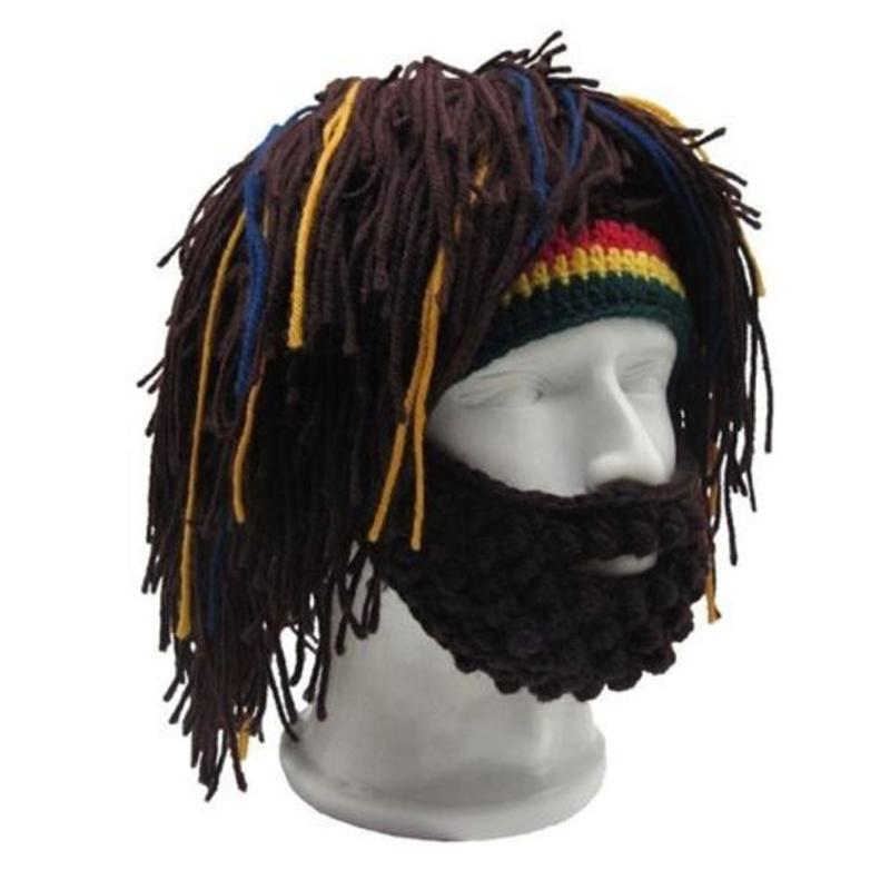 1Pcs Funny Wig Beard Knitted Hats Punk-Style Knitted Cap Hobo Mad Scientist Hip Hop Handmade Knit Warm Winter Cap Beanies Hat
