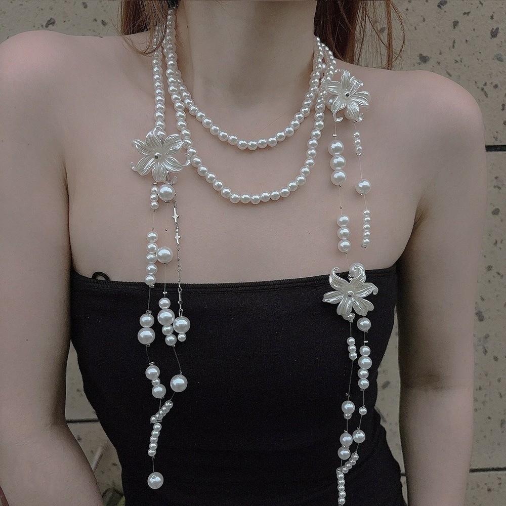 Balletcore Style Multilayer Choker Chain Faux Pearl Stacked Flower Choker  Wedding Bridal