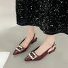 Pointed Toe Square Buckle Low Heel Baotou Sandals Women's New Versatile Block Heel Patent Leather Back Empty Single Shoes