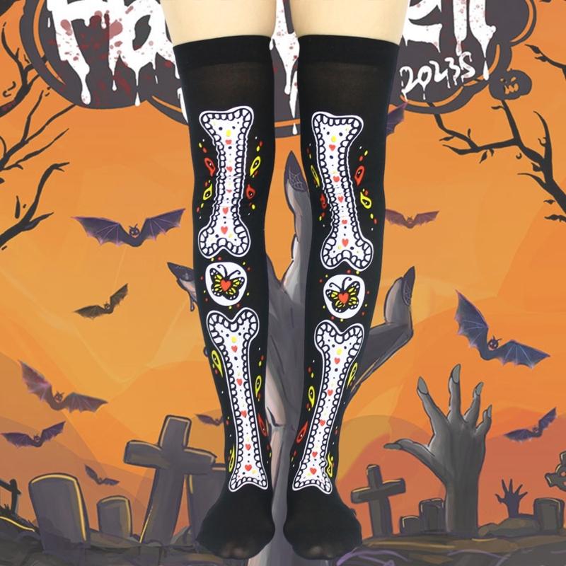 Chaussettes Longues pour Femmes Printemps Été Halloween Au-dessus du Genou Hautes sur la Cuisse Motif Bas Style Campus