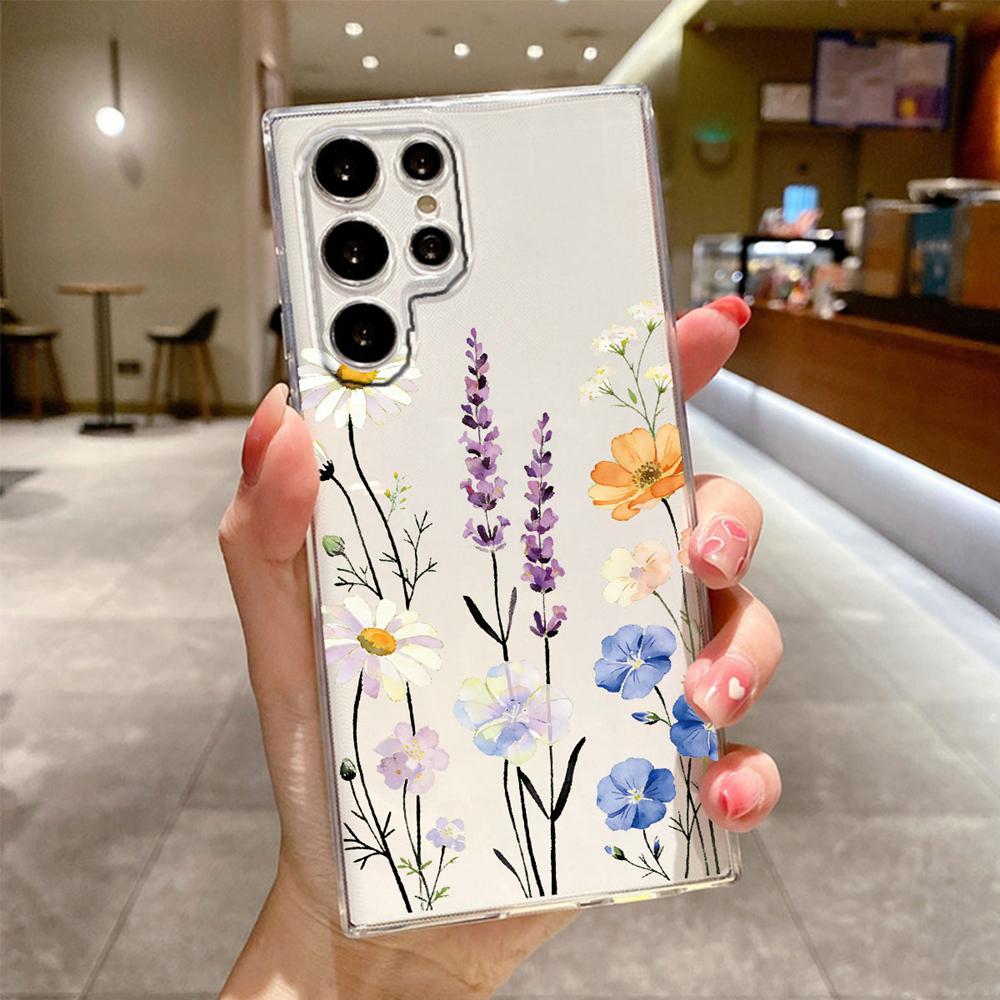 Cute Daisy Floral Transparent Phone Case For Samsung Galaxy S26 S25 S23 S22 Ultra Plus Clear Soft TPU Shockproof Flower Cover