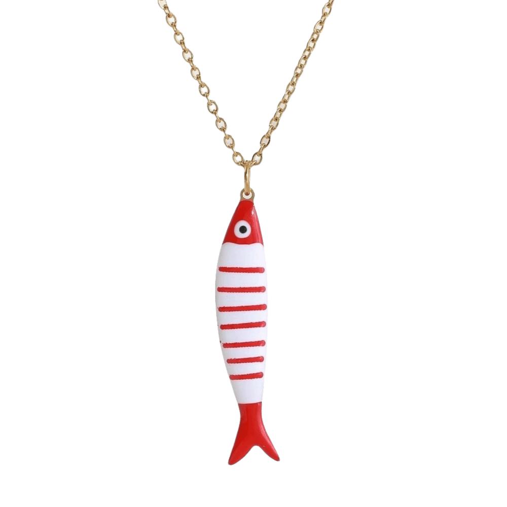 

Enamel Stripe Fish Charms Pendant Stainless Steel Marine Organisms Jewelry Vacation Red White