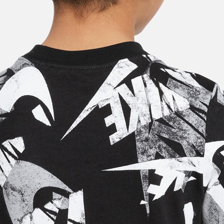 Nike Sportswear Letter Logo Print Round Neck Short Sleeve T-Shirt Kids Tops Black DO1816-010