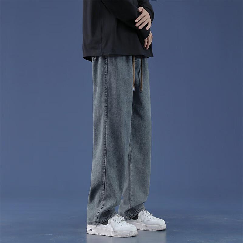 VUUG Men's Casual Loose Fit Straight Wide-Leg Denim Cargo Pants