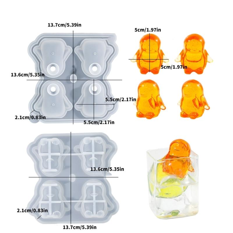 Mehrzweck Robuste Silikon Pinguine Eiswürfelform mit Deckel 4 Fächer Whiskey Eisform Leichtes Entformen Heimzubehör