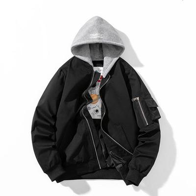 Frühlings-Herren-Outdoor-Freizeit-Bomberjacke mit einfarbiger Kapuze