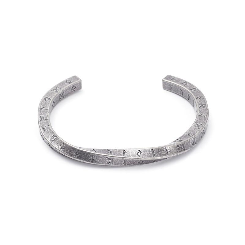 Fashion Creative Twisted Four Sided Viking Rune Open Bracelet Titanium Steel