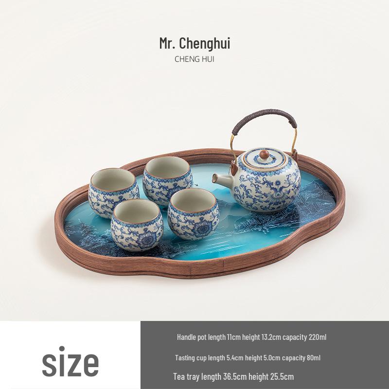 Ru Kiln Lotus Tea Set: One Pot, Six Cups with Tray - Kung Fu Style