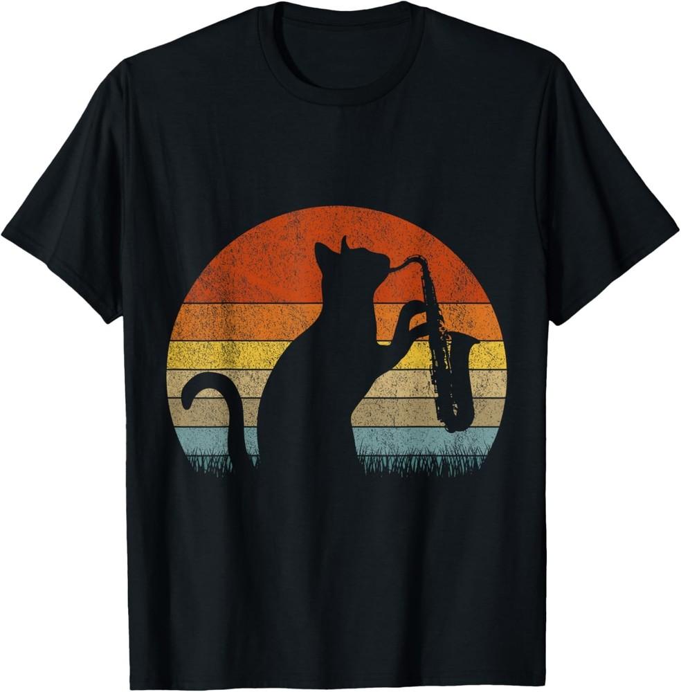 Funny Saxophone Cat Musician Jazz Music Lover Retro Vintage T-Shirt Unisex T-Shirt S