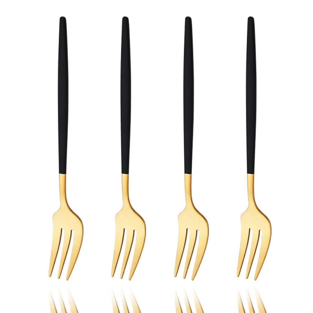 4Pcs Gold Fruit Cake Dinnerware Set Mirror Stainless Steel Tea Fork Set Snack Dessert Fork Small Salad Cutlery Kitchen Utensils