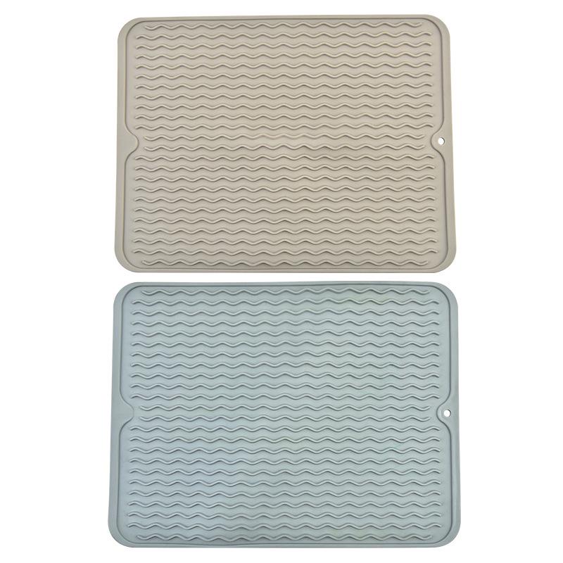 Heat-Insulating Non-Slip Rubber Kitchen Placemat and Drain Mat with Wavy Grooves, Waterproof Design