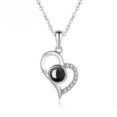 100 Languages I Love You Heart-Shaped Pendant Memory Projection S925 Silver Necklace Female
