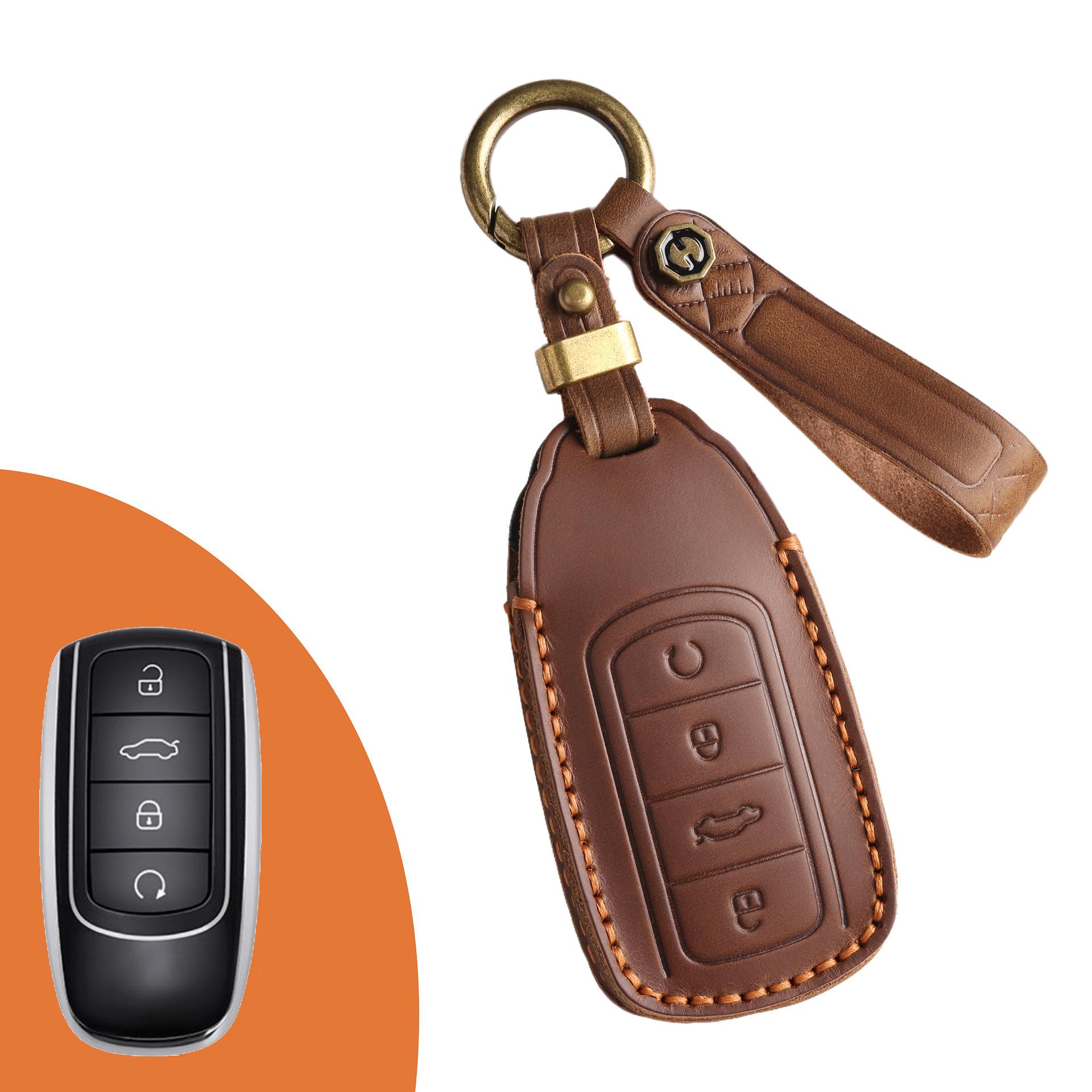 

Car key cover is suitable for Chery Tiggo 8Plus Oumengda key bag source factory cowhide protective case коричневий