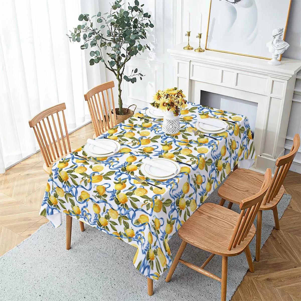 1 stuks Rechthoekig Polyester Citroen Aquarel Waterdicht Tafelkleed Huisdecoratie Keuken Woonkamer Bruiloft Feest 100x145cm