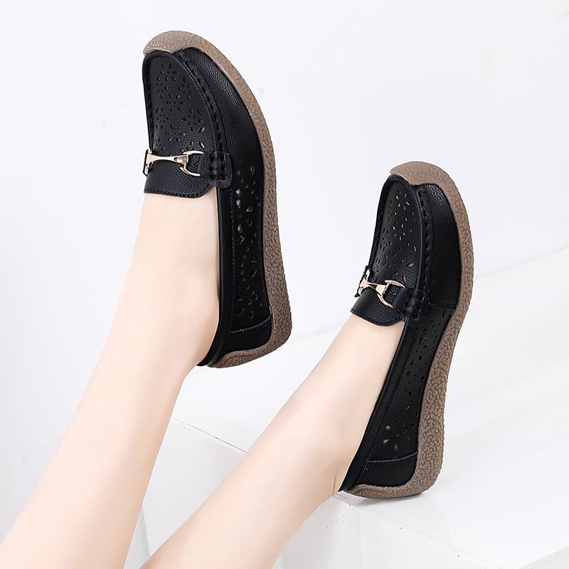 Fashion New Women Flats Shoes Genuine Leather Shoes Ballet Flats Ballerines Flats Walking Hollow Out Breathable Women's Moccasins