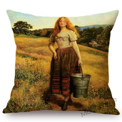 Famous Painting John Everett Millais The Blind Girl Ophelia Victoria Era Art Throw Pillow Case Pre-Raphaelite Sofa Cushion Cover Peach skin 18*18(CM)-1Pcs