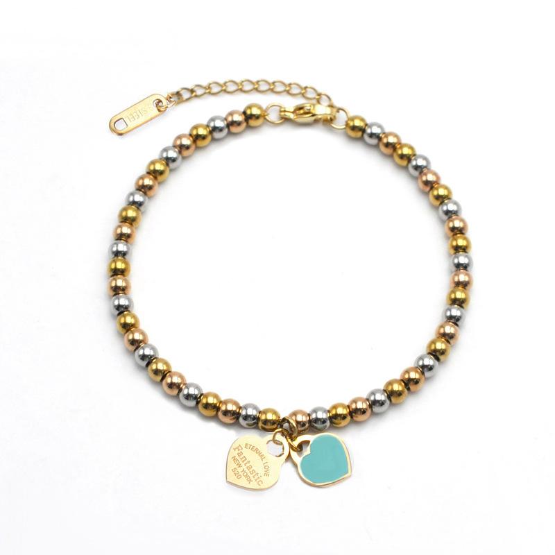 European and American Products 4mm Round Bead Bracelet, Titanium Steel Beaded Peach Heart Bracelet 2026