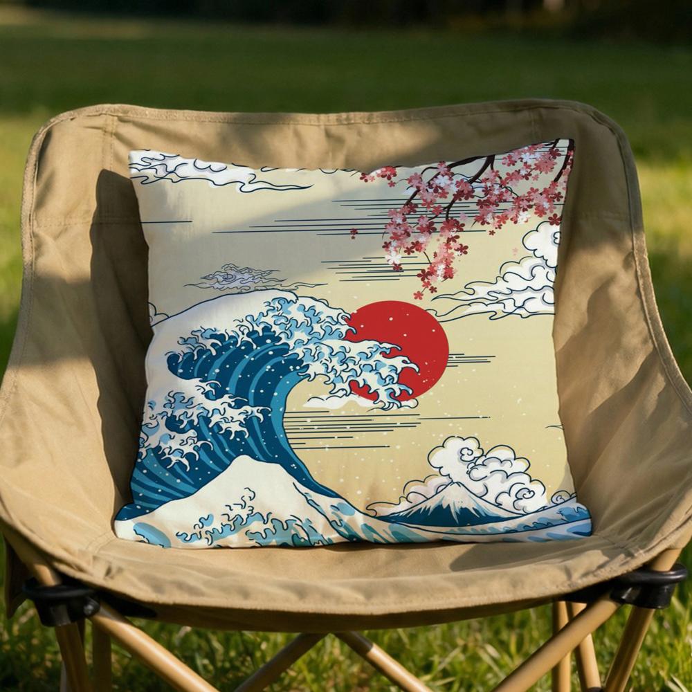 Japanese Waves Cushion Cover Soft Reversible  Durable Pillow Cover  MultiScene Use for Home  Car Daily Comfort