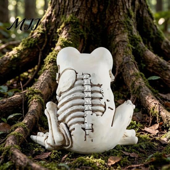 Harz Frosch Skelett Dekorationsornament, Outdoor Terrassen Schreibtisch Dekor, Realistische Knochentextur geschnitzt Halloween Figur Gothic