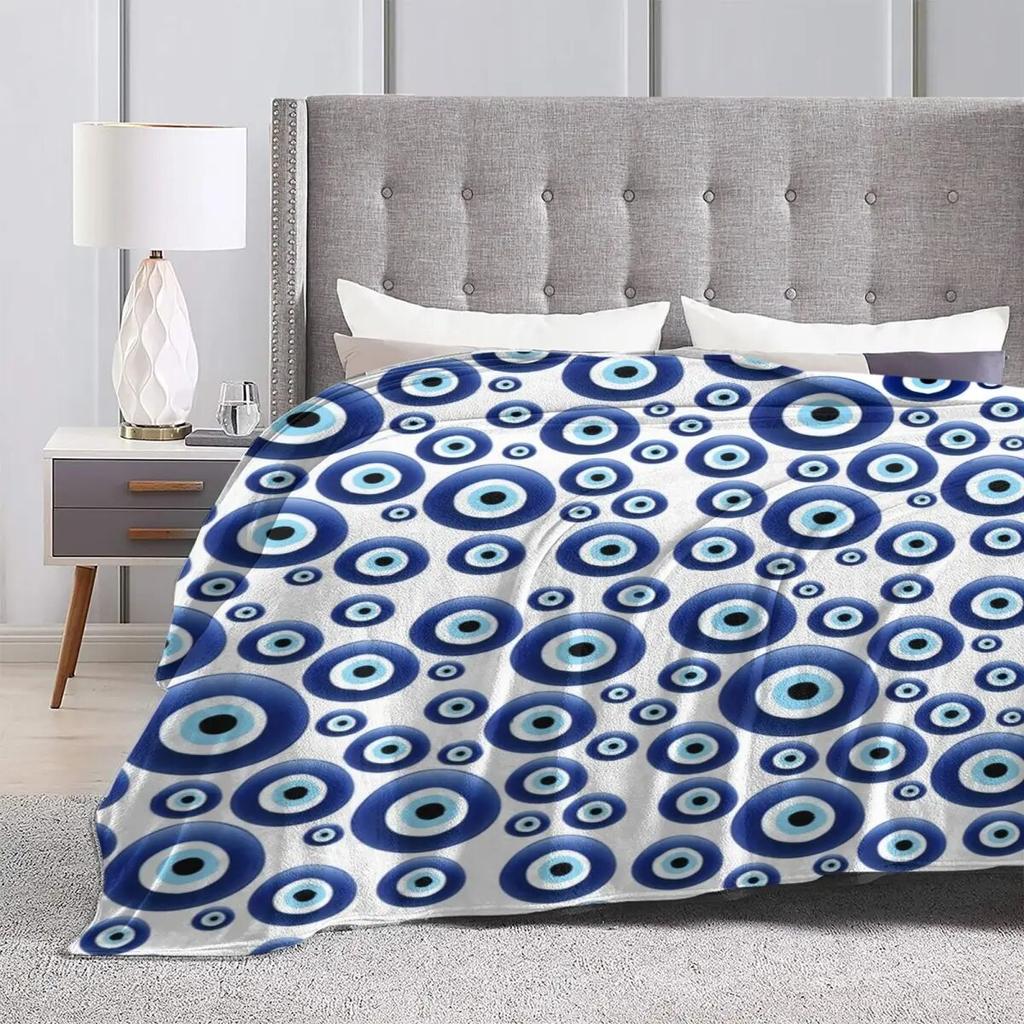 Mediterranean Evil Eye Flannel Blankets Warm Soft Charm Blue Throw Blanket Winter Airplane Travel Chair Sofa Bed Funny Bedspread