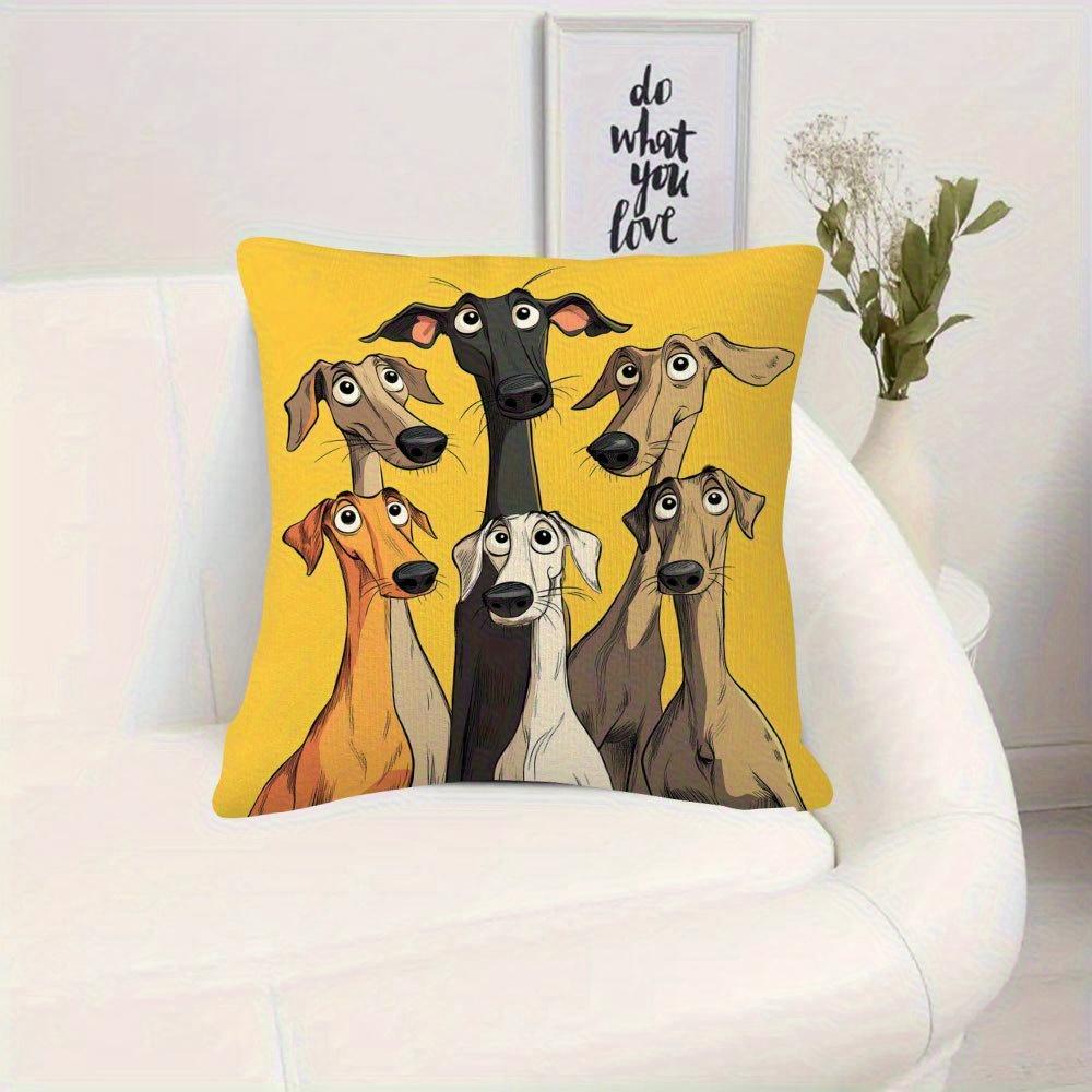 1Pc Greyhound Cute Dog Group Themed Printed Throw Pillow Cover, Suitable For Sofa,Bedroom,Living Room,A Fun Gift For Dog Lovers.