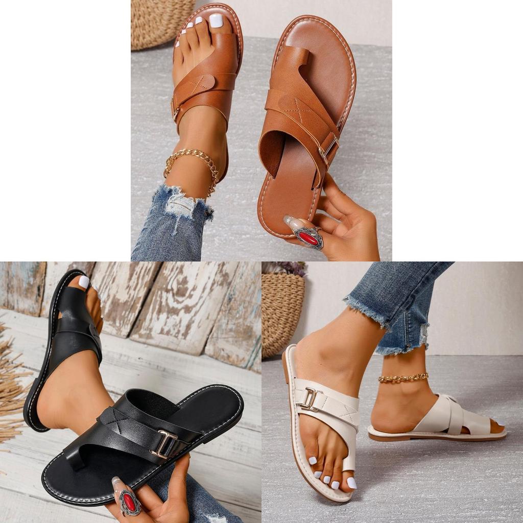 Summer Flat Toe Sandals For Women With Breathable Pu Leather And Rubber Sole For Casual Daily Wear
