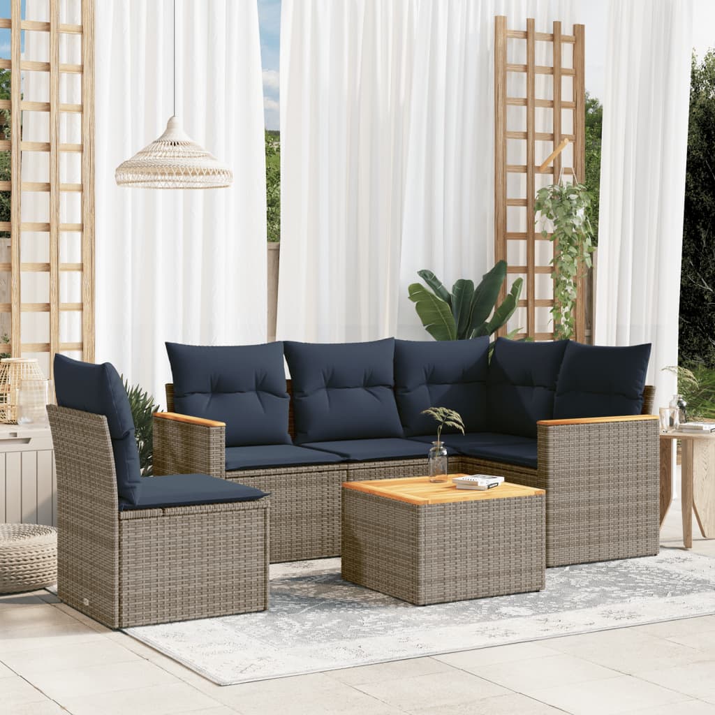 6 Piece Garden Sofa Set with Cushions Gray Poly Rattan
