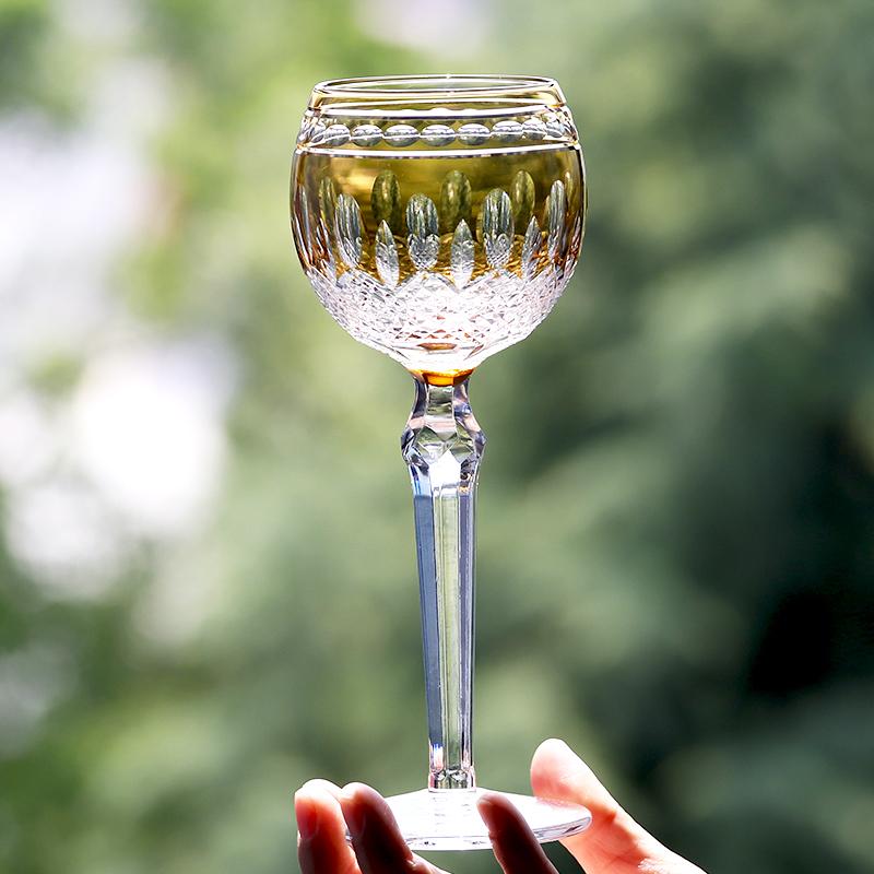 Vintage Handcrafts Multi-Colored Crystal Edo Kiriko Wine Glass Bohemia Hand Engraved Stemware