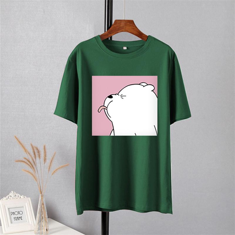 Shellsuning Summer Cute Printed Cotton T Shirt Women Loose Short Sleeve Trend Tees Female Casual Streetwear All-match Basic Tops