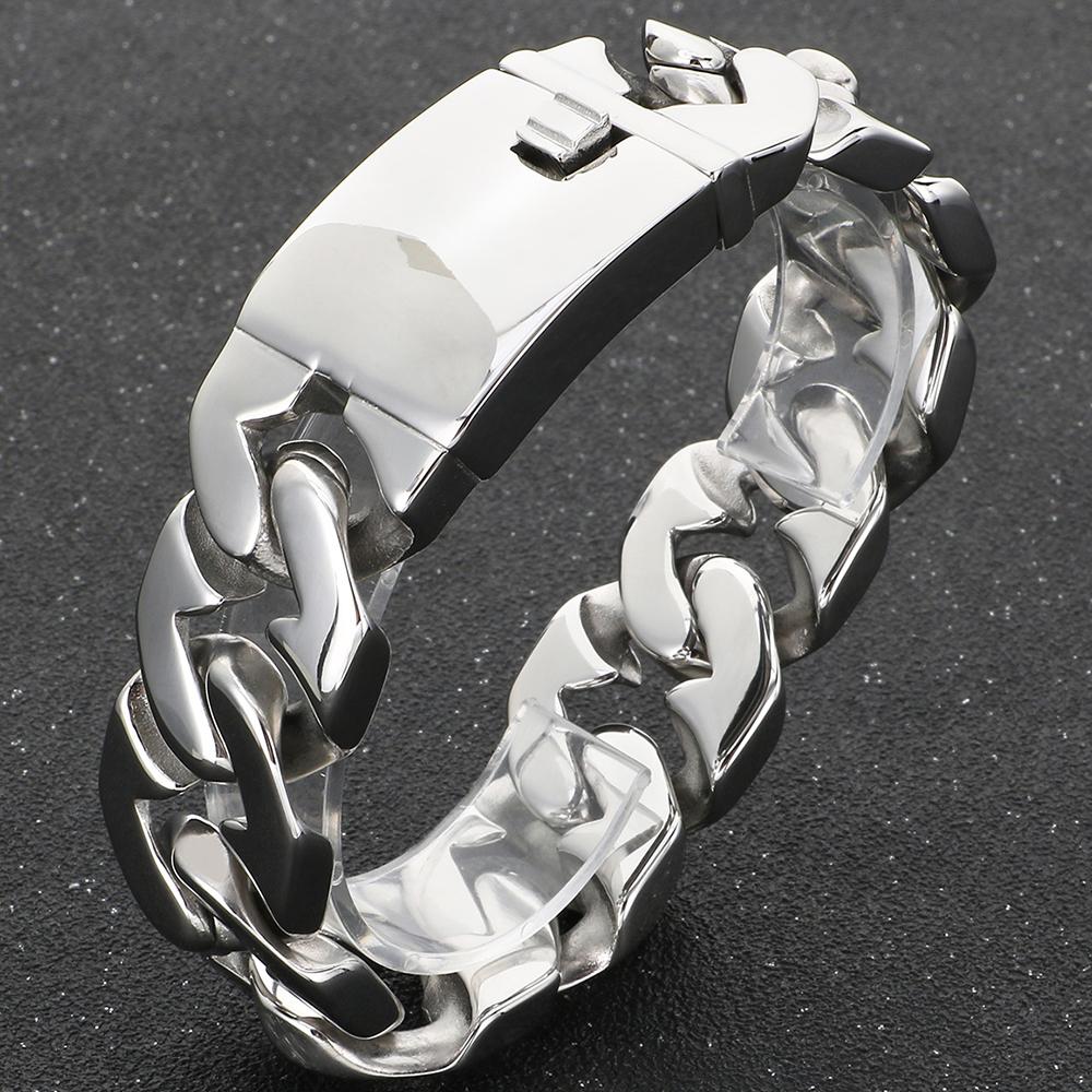 

Массивный сплошной браслет из нержавеющей стали для мужчин, ширина 24 мм, кубинская цепочка с звеньями, мужские браслеты, подарки на День отца 23CM серебряный