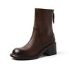 Autumn and winter women's leather boots versatile large size women's boots medium heel round head leather Martin boots new cowhide medium boots women