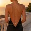 Women Body Chain Rhinestone Waterdrop Back Chain, Bridal Wedding Backless Dress Backdrop Elegant Jewelry Waist Necklace, Adjustable Sexy for Alloy