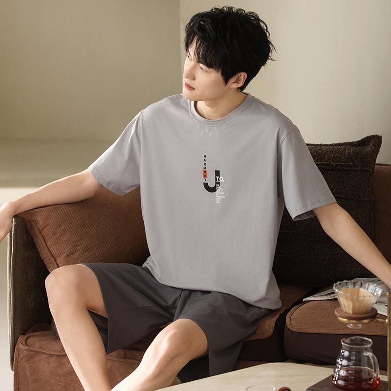 Pajamas Men's Summer Cotton Short Sleeve Shorts 1011 New Summer Thin Outer Wear Men's Large Size Loungewear Set