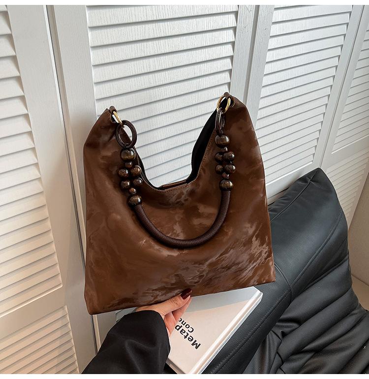 New tote bag fashionable large-capacity casual shoulder bag 2025 retro beaded handbag simple commuter women's bag