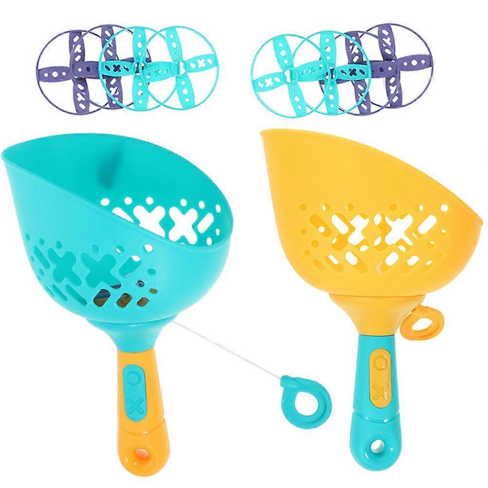 Flying Disc Launcher Toy Hand Pulled Outdoor Toys for Kids 2Sets